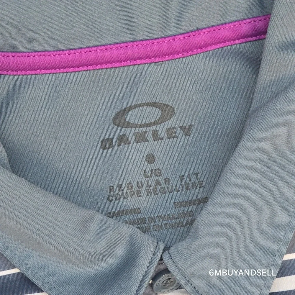 Oakley Mens OHydrolix Golf‎ Polo Shirt Large Grey Purple Striped Pelican Lakes